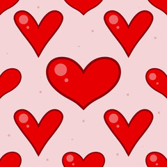 Heart seamless pattern. Cute red hearts on a pink background. vector illustration