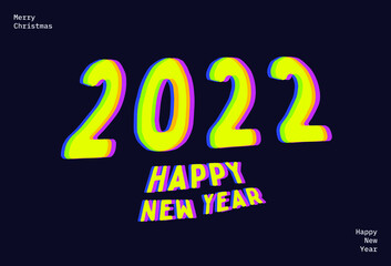 2022 new year color logo. Happy new year. Happy new year design. Colorful yellow pink and blue text 2022.