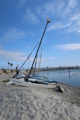 Sailboat at Haul in Landing Station on the Shore of Mission Bay, California