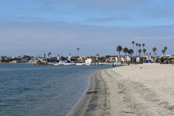 Luxurious Hotels and Houses along the Mission Bay, San Diego, California, City Hiking and Biking Trail California