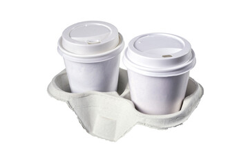 Paper cups for hot take-away coffee. Containers for hot drinks used in fast food restaurants,