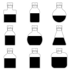 Apothecary potion bottles minimalist line art illustration