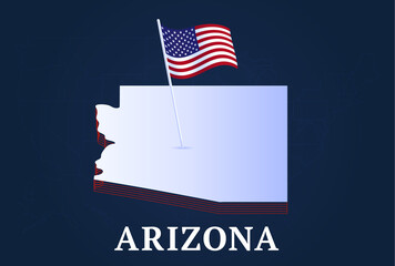 arizona state Isometric map and USA natioanl flag 3D isometric shape of us state Vector Illustration