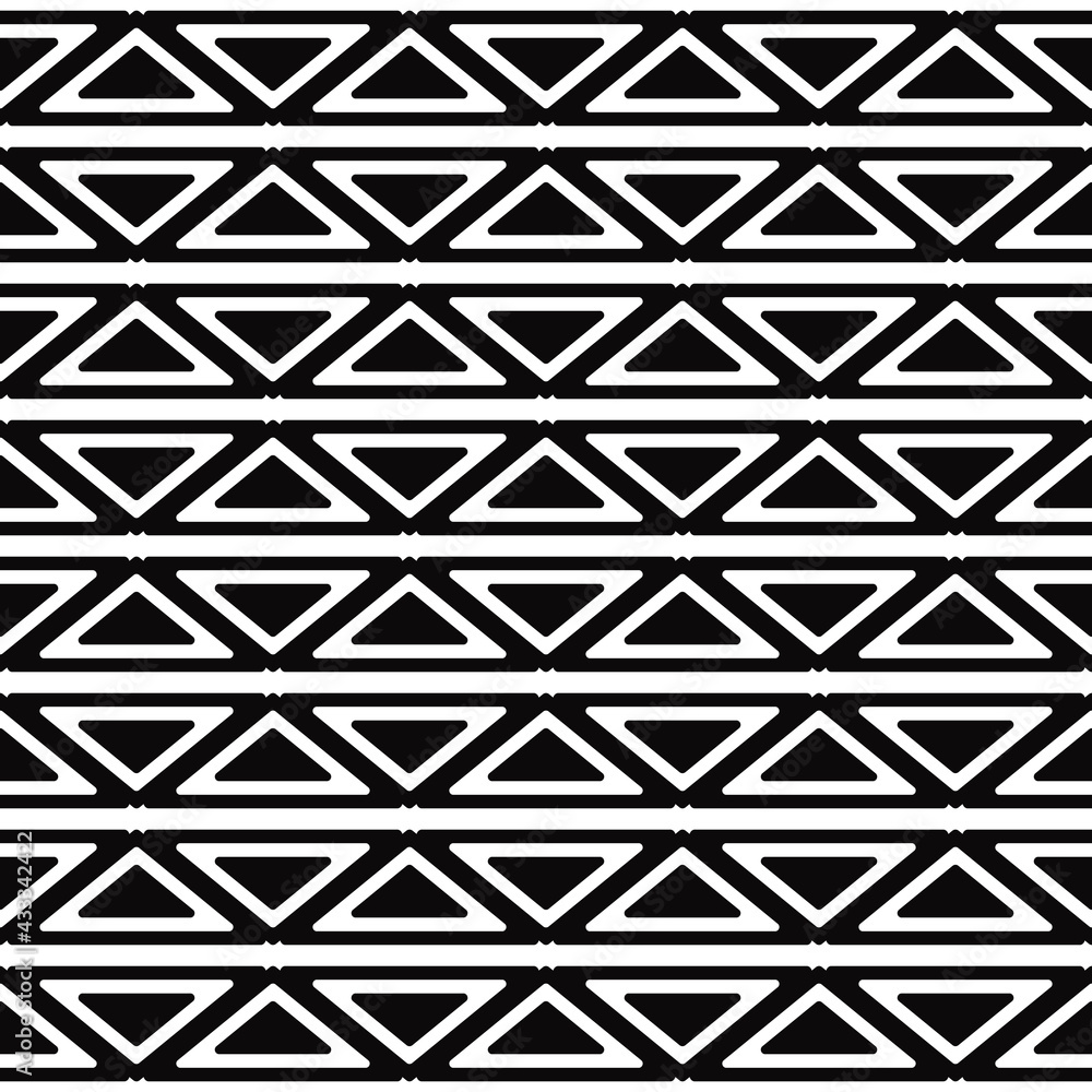 Poster Up and down triangles pattern. Vector black and seamless triangles. Minimal and simple triangles wallpaper.