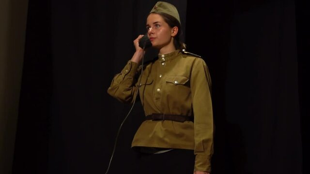 Girl in Soviet military uniforms of the Second World War 