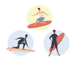 three male surfers