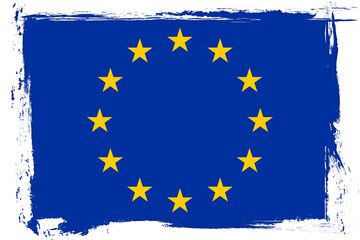 Flag of Europe. European flag, banner with grunge brush. European Union.