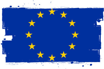 Flag of Europe. European flag, banner with grunge brush. European Union.