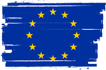 Flag of Europe. European flag, banner with grunge brush. European Union.