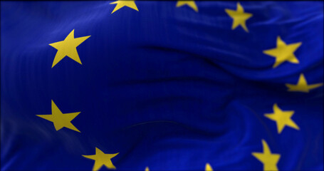 close up view of the European Union flag waving in the wind