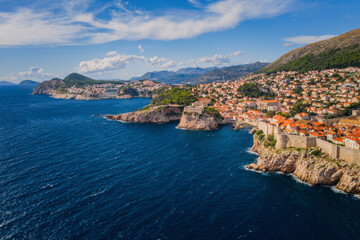 Fototapeta na wymiar Aerial view of old city Dubrovnik in a beautiful summer day, Croatia. September 2020