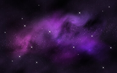 Space background. Colorful nebula clouds and stars. Realistic galaxy with stardust. Starry milky way. Abstract cosmic wallpaper. Vector illustration