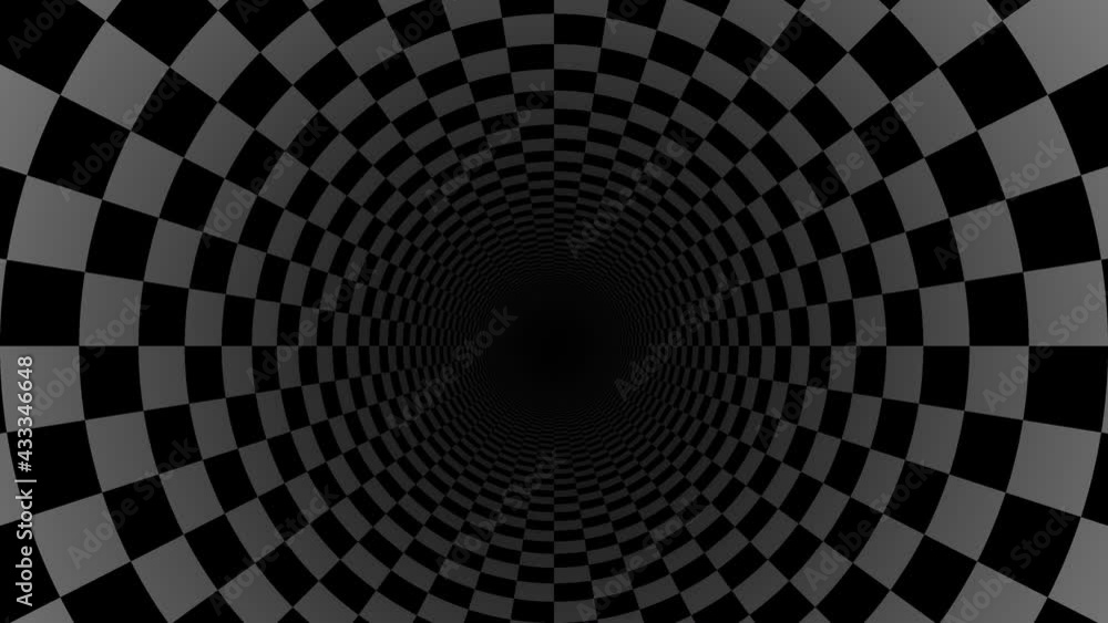 Poster slowly rotating endless tunnel of checked surface
