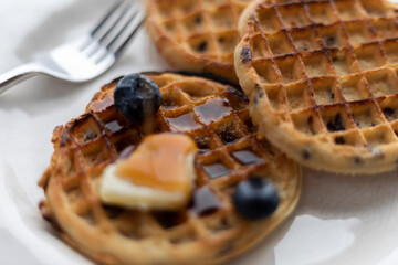 pancakes with butter and blueberries