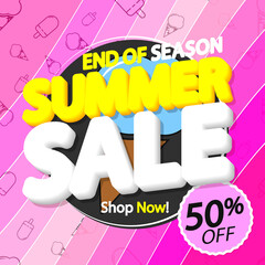 Fototapeta na wymiar Summer Sale up to 50% off, poster design template, season best offer, discount banner, vector illustration