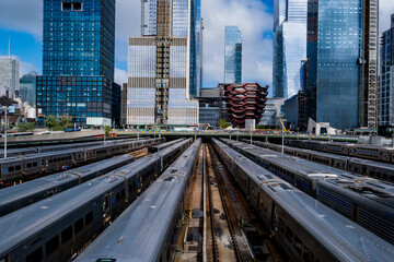 Fototapeta na wymiar NEW YORK, USA - July 23, 2018: New York Subway trains at the end of the line ,