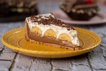 Banoffe pie - banana pie with dulce de leche and whipped cream
