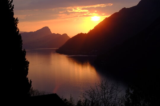 A view of the Lucern lake. Enf of April 2021, Seelisberg, Switzerland.