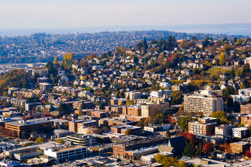 Obraz premium City view of Seattle, top view of downtown Seattle skyline in Seattle Washington, USA