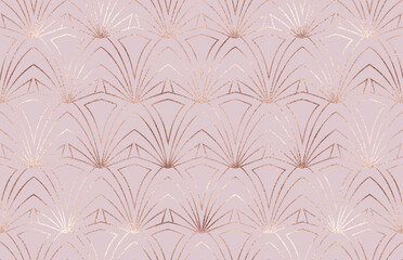 Art deco seamless pattern with rose gold decorative grid.