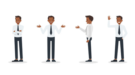 Obraz premium businessman wear white suit and blue tie character vector design. Presentation in various action.