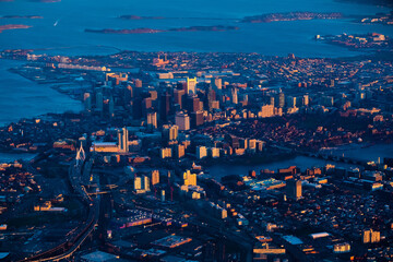 Obraz premium Aerial view from window of airplane at downtown Boston, Boston, Massachusetts, USA 