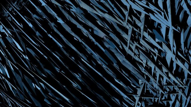 Abstract background..3d rendering animation..Saber blue photorealistic sharp geometric shapes in rotation..Futuristic design of metal or crystal structure.