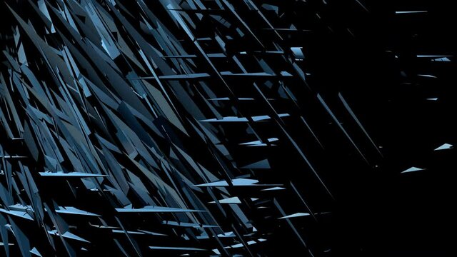 Abstract background..3d rendering animation..Saber blue photorealistic sharp geometric shapes in rotation..Futuristic design of metal or crystal structure.