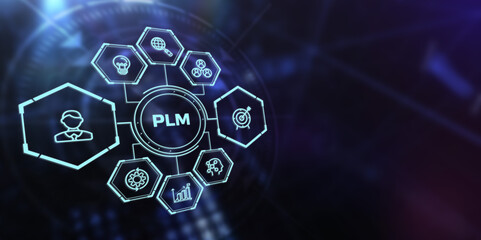 PLM Product lifecycle management system technology concept. Technology, Internet and network concept.