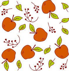 Vector pattern of bright red ripe apples, leaves and branches of berries
vector, pattern, doodle, sketch, summer, harvest, food, apples, vegetarian, garden, fruits, berries, berry, elderberry, currant