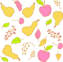 Vector pattern of colorfull pears, apples and berries 
