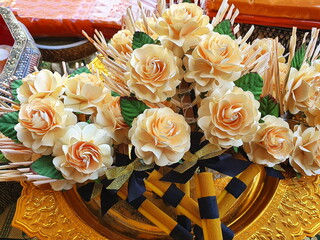 Relatives and the general public placed Chan flower. (Funeral Wood Flower ) in honor of the...
