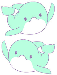 挙手するイルカ2種（水色）