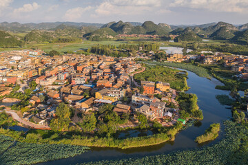 Fototapeta na wymiar Aerial view of Puzhehei Scenic Area in Yunnan, China