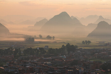 Obraz na płótnie Canvas Sunrise over Puzhehei in Yunnan - China