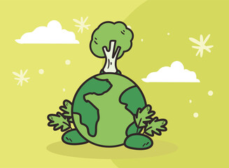 tree on world with plants