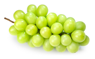  Japanese Shine Muscat Grape with leaves isolated on white background,Sweet Green grape isolated on white With clipping path.