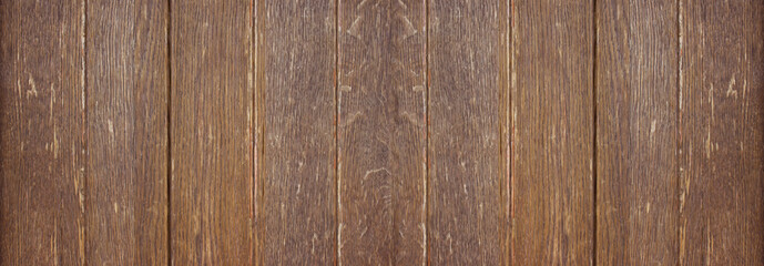 Old brown dark wood wood texture. Long banner background, panorama of boards.