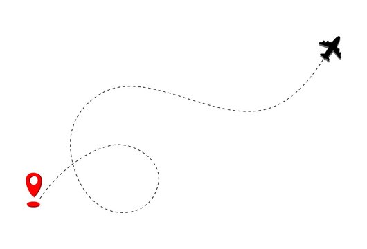 AIRPLANE LINE PATH ICON WITH START POINT AND DASH LINE TRACE.