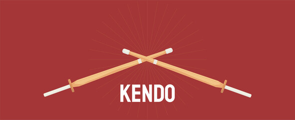 Kendo tournament banner, kendo shinai, bamboo sword, wooden sword, Japanese traditional martial art, Samurai. Asia culture. Combative fight sport. kendo fighting concept tournament banner, poster