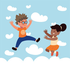 Fototapeta premium boy girl clouds