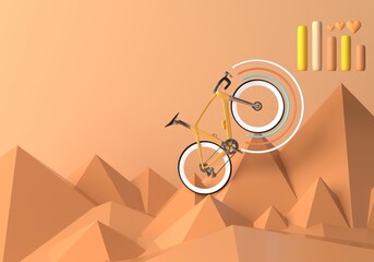 bicycle downhill design. GPS map tracking. heart rate app. outdoor activity sport. exercise trainer program. nature travel sport. fitness concept. calories burning. breathe tracking. 3d illustrator
