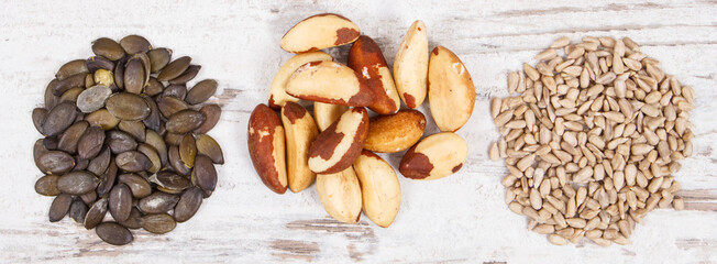 Products and ingredients containing selenium, minerals and dietary fiber, healthy nutrition concept