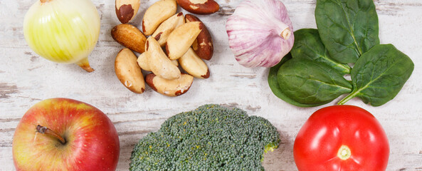 Products and ingredients containing selenium, minerals and dietary fiber, healthy nutrition concept