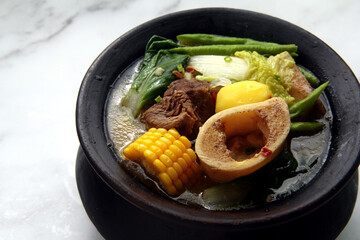 Filipino food called Bulalo or Beef Marrow Stew