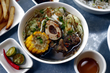 Filipino food called Bulalo or Beef Marrow Stew