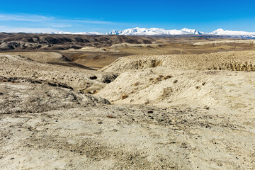 Mountains of Kyzyl-Chin Luna, lunar landscape in Altai Republic, Russia. Nature environment landmark.