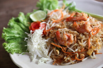 Thai food pad thai fried noodle with shrimp