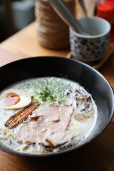 Ramen noodle with pork and egg on soup Japanese food