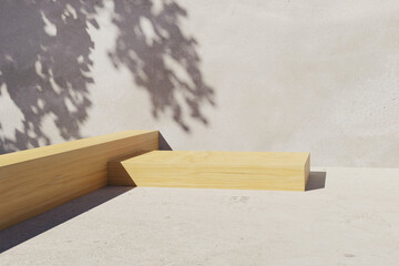 3d wooden podium display with leaf shadow